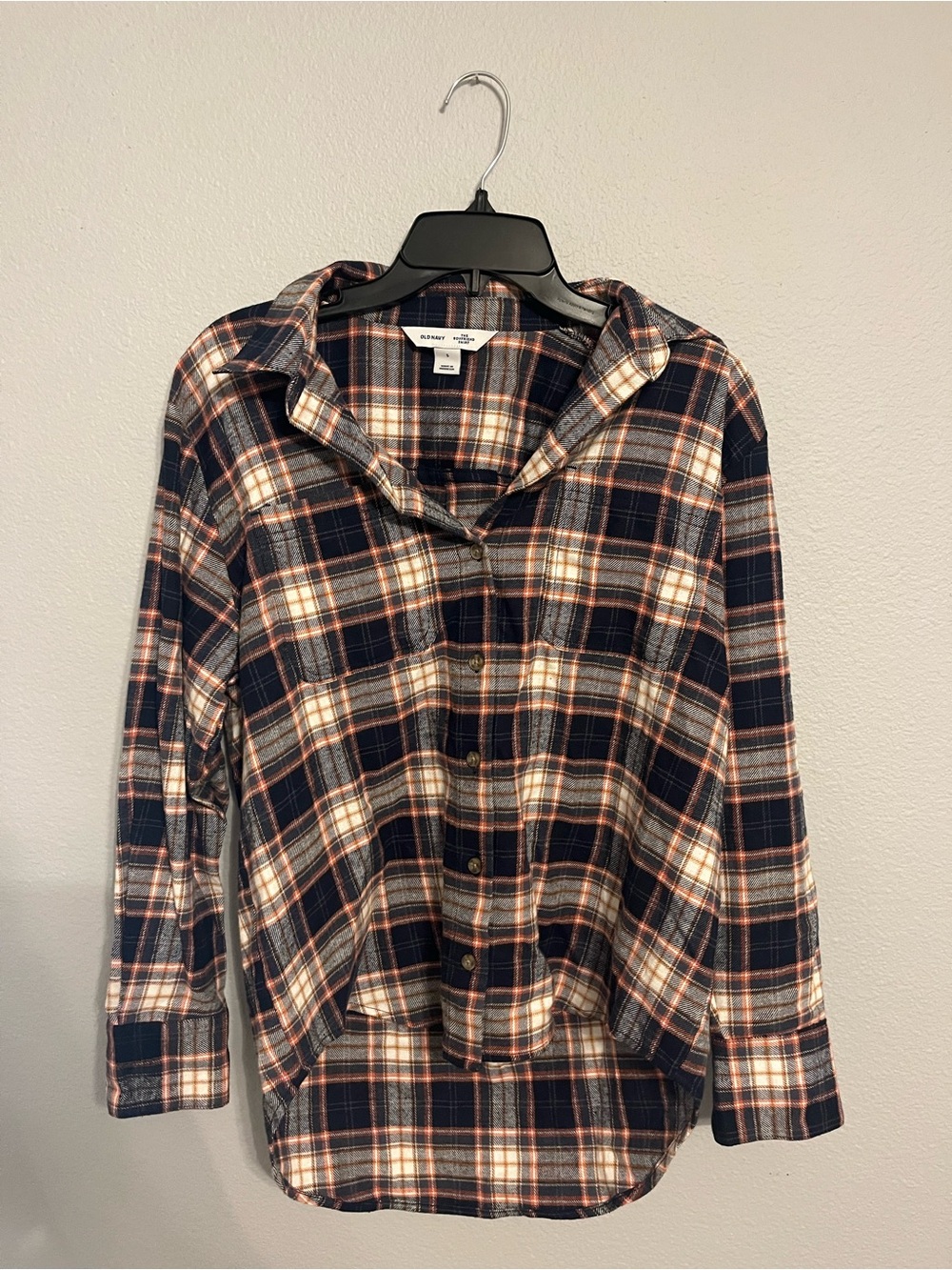 Old Navy - Navy, Cream & Rust Plaid Flannel Shirt